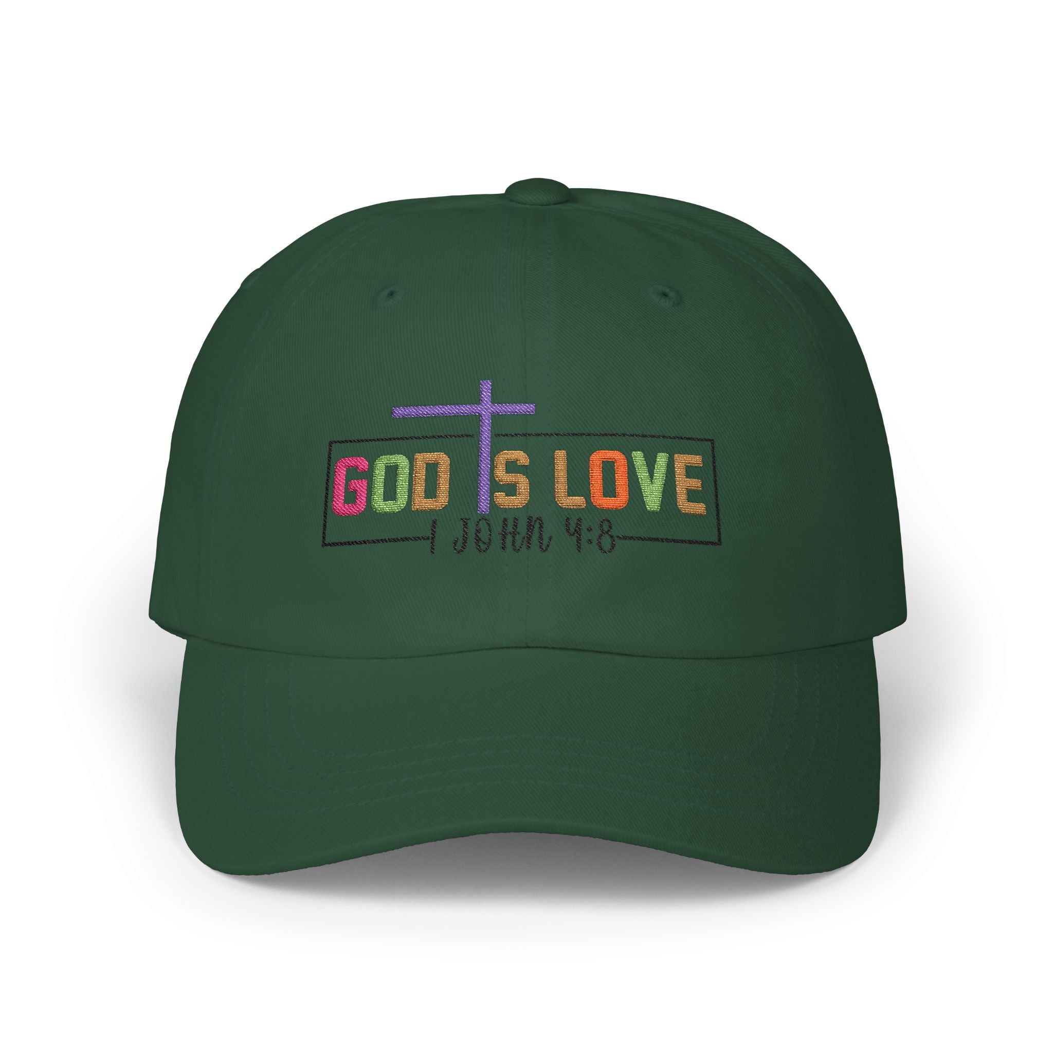 God Is Love Cap — John 4:8 Embroidered Christian Baseball Hat