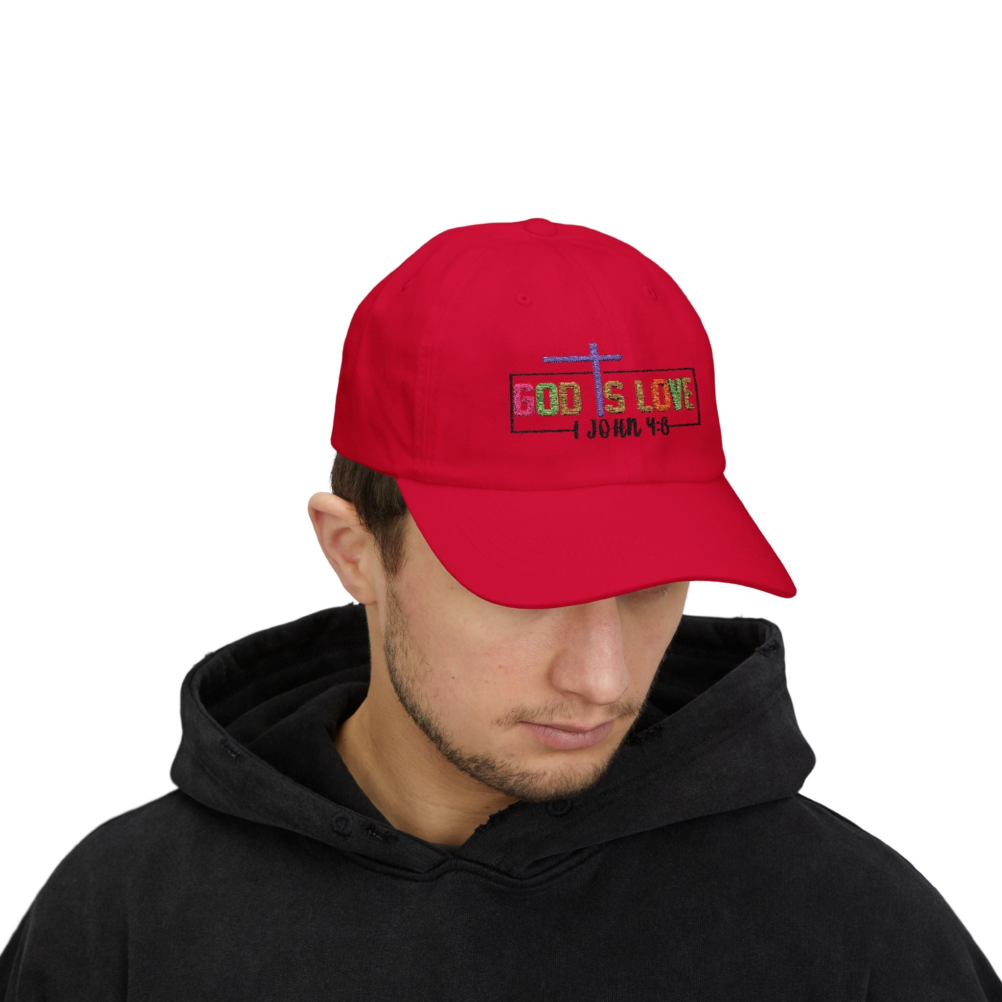God Is Love Cap — John 4:8 Embroidered Christian Baseball Hat