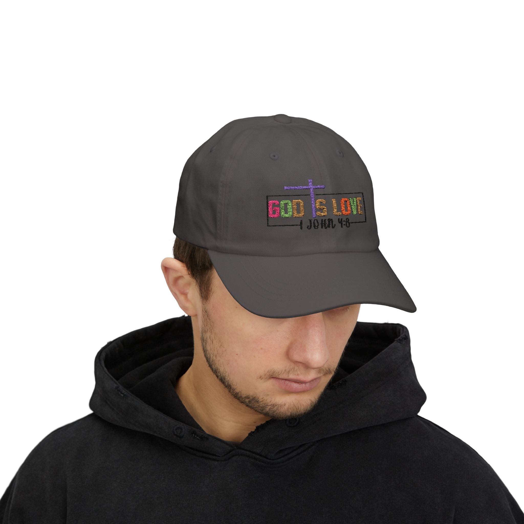 God Is Love Cap — John 4:8 Embroidered Christian Baseball Hat