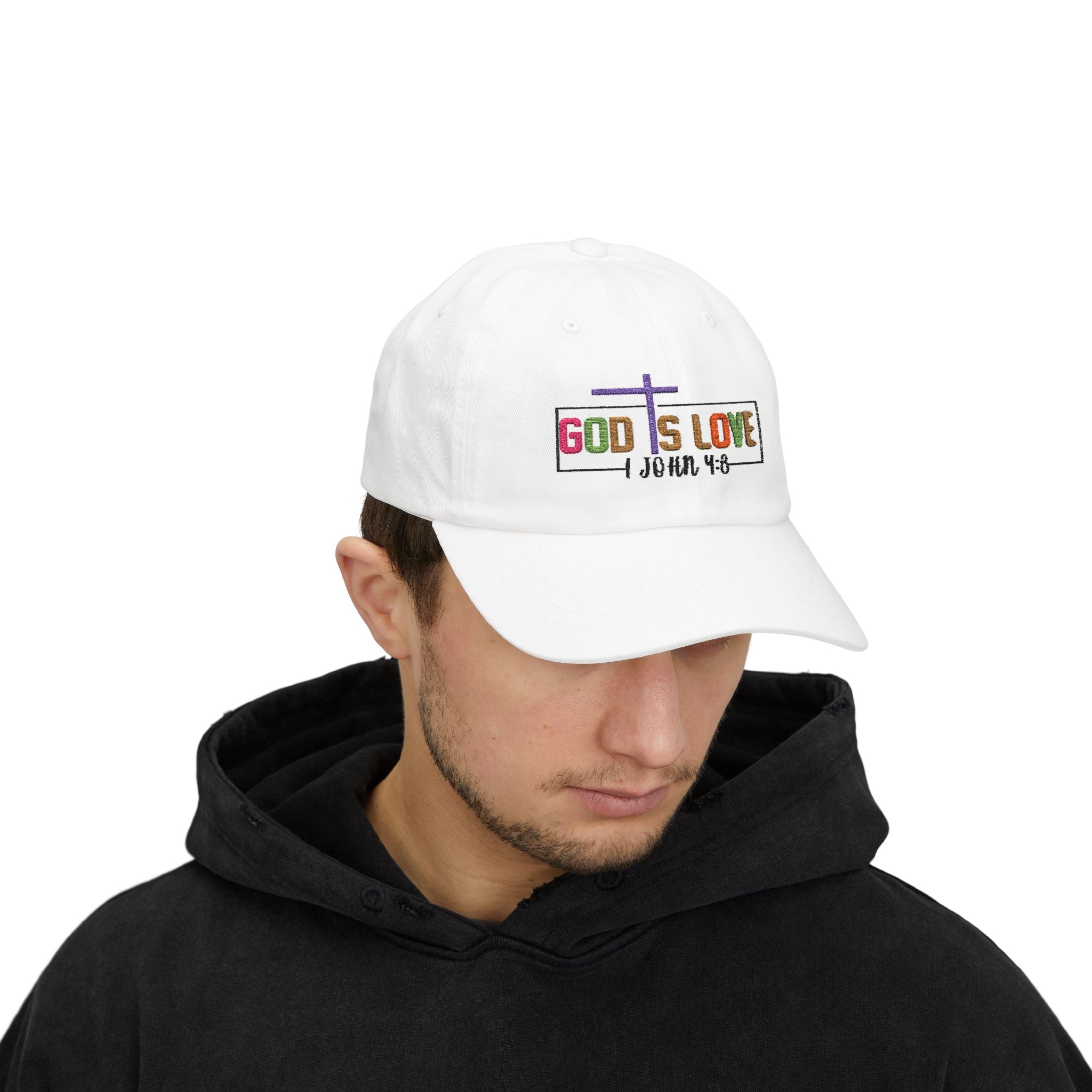 God Is Love Cap — John 4:8 Embroidered Christian Baseball Hat