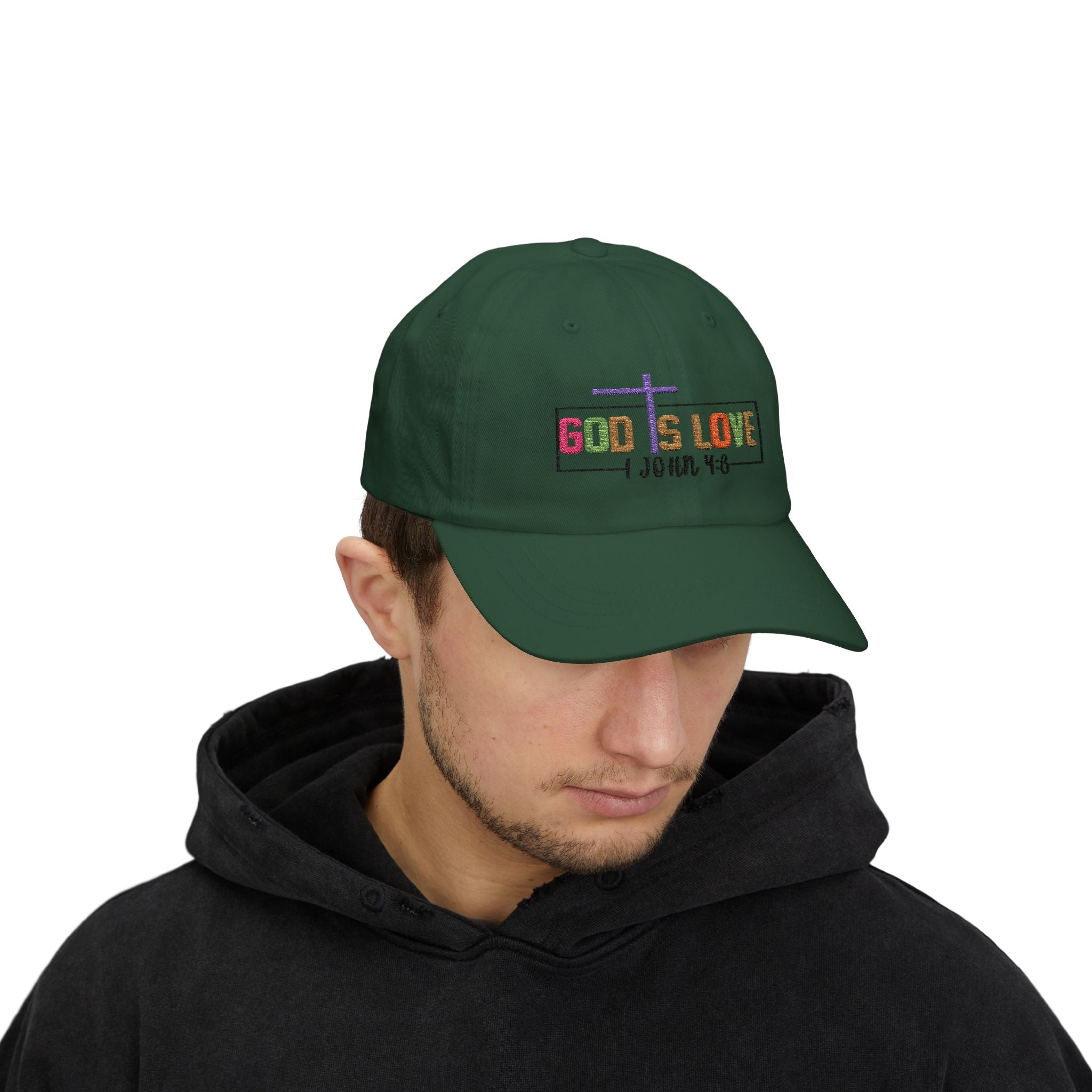 God Is Love Cap — John 4:8 Embroidered Christian Baseball Hat
